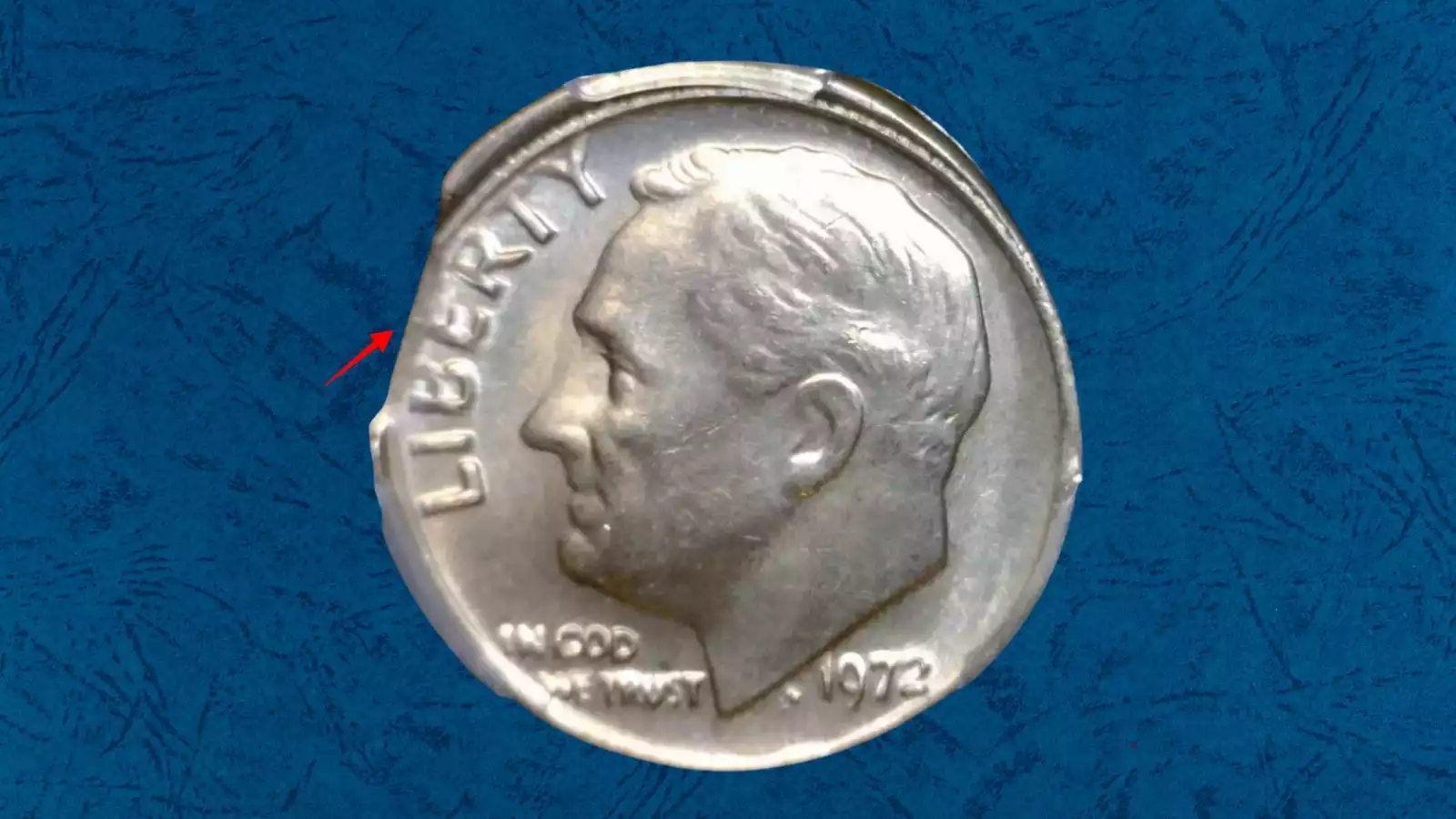 1972 Roosevelt dime wrong planchet error showing unusual size, color, or metal composition compared to a normal example